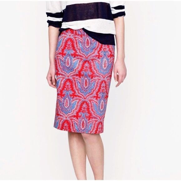 J. Crew Paisley Pencil Skirt Red & Blue EUC - Picture 1 of 7